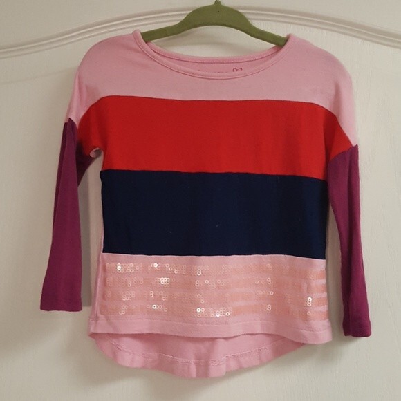 Design History Sequin Stripe Pink Blue Hi Lo Shirt - Picture 1 of 2